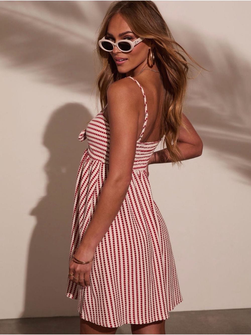 🆕Red & White Striped Tie-Front Mini Dress - Picture 3 of 4